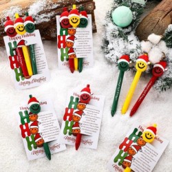 ReliThick Weihnachts-Kugelschreiber mit Weihnachtswunschkarten, Geschenke zum Jahresende für Schüler und Lehrer, Lächelndes Gesicht mit Kappe, Stift, Mitarbeiter-Anerkennungsgeschenk, Partygeschenk, Schul- und Bürogeschenk, 30 Sets