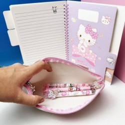 Kawaii Kitty-Schreibwarenset, inkl. Notizbuch und 5 Gelschreibern, Stiftetui und Haftnotizen, Planer-Stiftetasche mit Kugelschreiber und Notizblock mit schwarzer Tinte, Münztasche, Bürobedarf, Schreibwaren-Organizer, Geschenk