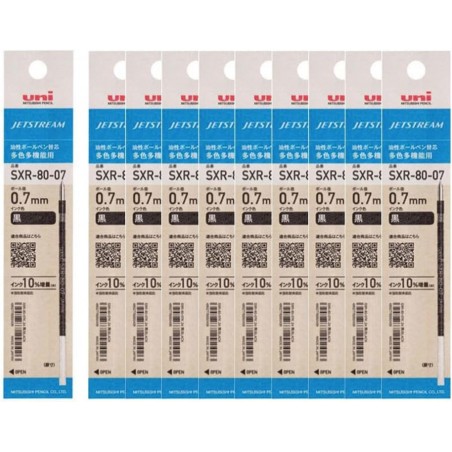 Uni Jetstream Ölmine SXR-80-07K, für Multifunktions- und Mehrfarbstifte, 0,7 mm mittlere Spitze, schwarze Tinte, umweltfreundliche Verpackung, SXR8007K.24, 10er-Pack