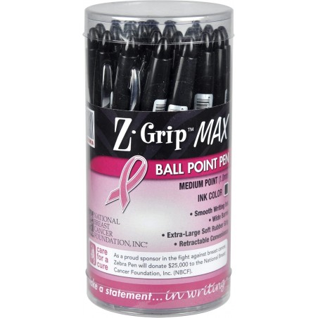 Zebra Pen Z-Grip MAX BOLD Druckkugelschreiber, 1,2 mm, Schwarz mit rosa Band, 24er-Pack (32577)