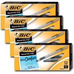 Bic Ultra Round Stic Grip Kugelschreiber, mittlere Spitze, 1,2 mm, schwarze Tinte (48 Stifte)