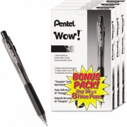 Pentel BK440ASWUS WOW! Druckkugelschreiber, 1 mm, schwarzer Schaft, schwarze Tinte, 36/Packung