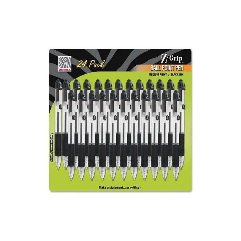 12221 Zebra Z-Grip Druckkugelschreiber - Mittlere Stiftspitze - 1 mm Stiftspitze - Schwarze Tinte - Transparenter Schaft - 24 / Packung