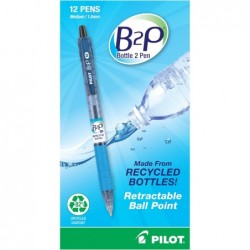 Pilot® B2P „Bottle To Pen“ Druckkugelschreiber, mittlere Spitze, 1,0 mm, 86 % recycelt, durchscheinend blaues Gehäuse, schwarze Tinte, 12er-Pack