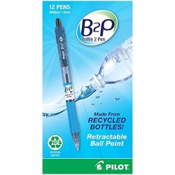 Pilot® B2P „Bottle To Pen“ Druckkugelschreiber, mittlere Spitze, 1,0 mm, 86 % recycelt, durchscheinend blaues Gehäuse, schwarze Tinte, 12er-Pack