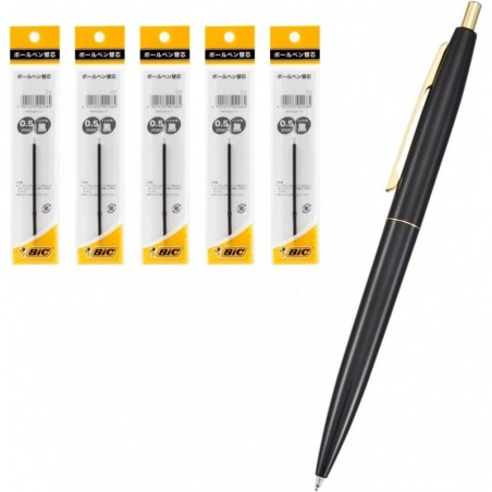 Bic Japan CLG05-BLKRF5 Kugelschreiber, Click Gold, 0,5, auf Ölbasis, Schwarz, glatt, schwarze Achse, 5er-Set