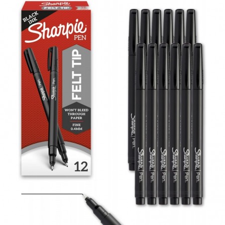 Sharpie Filzstifte, feine Spitze (0,4 mm), Filzstifte, Journalstifte, Kunstmarker, Zeichenmarker, schwarz, 12 Stück