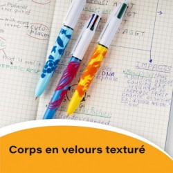 Bic 4 Colours Velours-Kugelschreiber, mittlere Spitze (1,0 mm), verschiedene Schaftdesigns, 3er-Pack, Schwarz