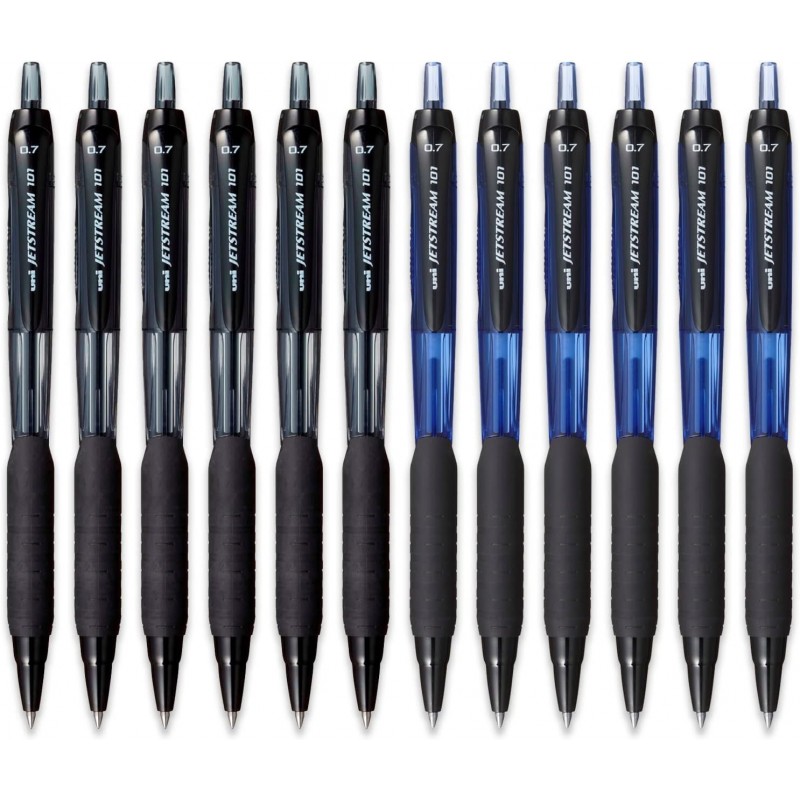 uni-ball Jetstream SXN-101-7N Tintenroller mit Druckknopf, 0,7 mm Federspitze, schwarze und blaue Tinte, 12 Stück