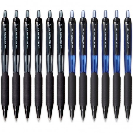 uni-ball Jetstream SXN-101-7N Tintenroller mit Druckknopf, 0,7 mm Federspitze, schwarze und blaue Tinte, 12 Stück