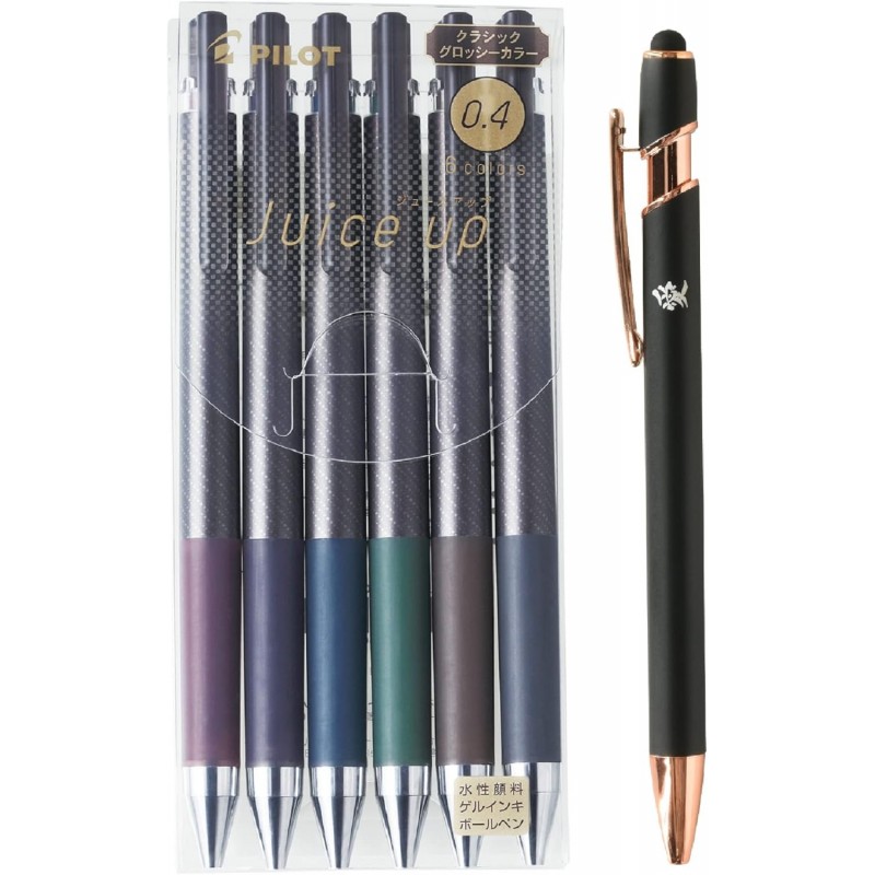 Pilot Gelschreiber mit Druckfunktion, 0,4 mm, ultrafeine Spitze, glänzend, 6 Farben im Set (LJP120S4-6CCG) mit originalem Stylus-Kugelschreiber