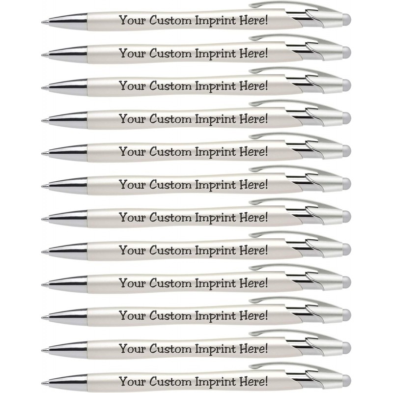 ExpressPen™ – Personalisierte Stifte mit Stylus – Die Perle – Personalisierte, metallisch bedruckte Namensstifte mit schwarzer Tinte – Mit Logo oder Nachricht bedruckt – Tolle Geschenkideen – 12er-Pack (Silber)