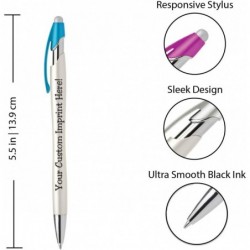 ExpressPen™ – Personalisierte Stifte mit Stylus – Die Perle – Personalisierte, metallisch bedruckte Namensstifte mit schwarzer Tinte – Mit Logo oder Nachricht bedruckt – Tolle Geschenkideen – 12er-Pack (Silber)