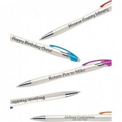 ExpressPen™ – Personalisierte Stifte mit Stylus – Die Perle – Personalisierte, metallisch bedruckte Namensstifte mit schwarzer Tinte – Mit Logo oder Nachricht bedruckt – Tolle Geschenkideen – 12er-Pack (Silber)