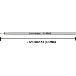 Pen Savings Mini D1 Needlepoint-Kugelschreiberminen, 10er-Pack, 0,5 mm extrafeine Spitze, gleichmäßiger Tintenfluss, 66 mm, Metallschaft (schwarz)