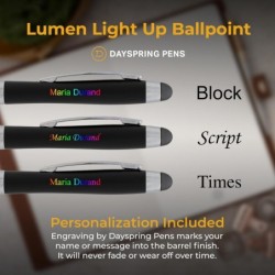 Personalisierter Stift von Dayspring Pens | Schwarzer Lumen-Leuchtstift. Ein Geschenkstift mit Gravur, der aufleuchtet. Personalisierter leuchtender Klick-Stift als Geschenk.