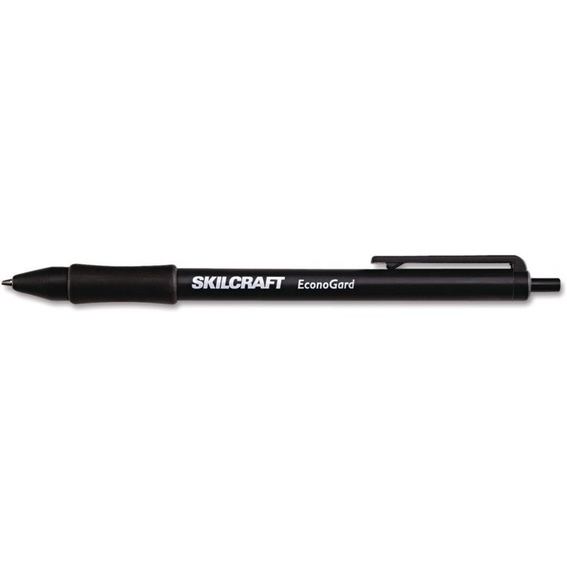 7520015425943 SKILCRAFT EconoGard Kugelschreiber, einziehbar, Mittel 1 mm, schwarze Tinte, schwarzer Schaft, Dutzend