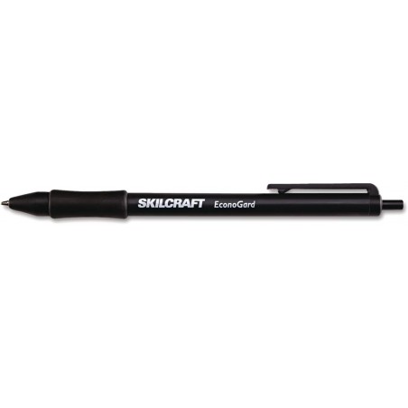 7520015425943 SKILCRAFT EconoGard Kugelschreiber, einziehbar, Mittel 1 mm, schwarze Tinte, schwarzer Schaft, Dutzend