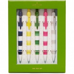 Kate Spade New York 5er-Set schwarzer Tintenstifte, Druckstifte aus glattem Kunststoff, Rugby-Streifen