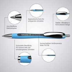 Schneider Slider Rave XB (extrabreit) Kugelschreiber, nachfüllbar + einziehbar, 1,4 mm, hellblauer Schaft, schwarze Tinte, Schachtel mit 5 Stiften (132501)