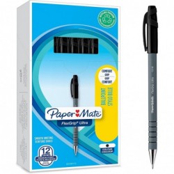 Paper Mate Flexgrip Ultra-Kugelschreiber | Mittlere Spitze (1,0 mm) | Schreibstifte und Schreibwaren | Schwarzes Stifteset | 12 Stück