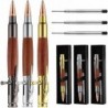 3 Sets Bullet Pens, Bolt Action Pen, schwarze Tinte, Gewehrstift, Holzkugelschreiber mit Geschenkbox für Thanksgiving, Weihnachten, Vatertagsgeschenke, Gold, Silber, Grau