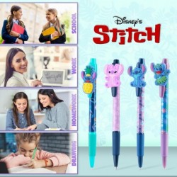 Disney-Stifte, 4 süße Stifte mit bezaubernden Stitch-Aufsätzen, hübsche Stifte zum Tagebuchschreiben, Zeichnen oder für die Schule, süße Stifte für Frauen und Kinder, Stitch-Schulbedarf, Kugelschreiber-Set mit schwarzer Tinte