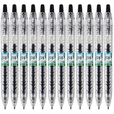 Pilot B2P Colors, Stift aus recycelter Flasche, 2 Stifte, Gel-Tinten-Kugelschreiber mit Druckknopf, G2-Tinte, feine Spitze, 0,7 mm, schwarze Tinte, 12 Stück