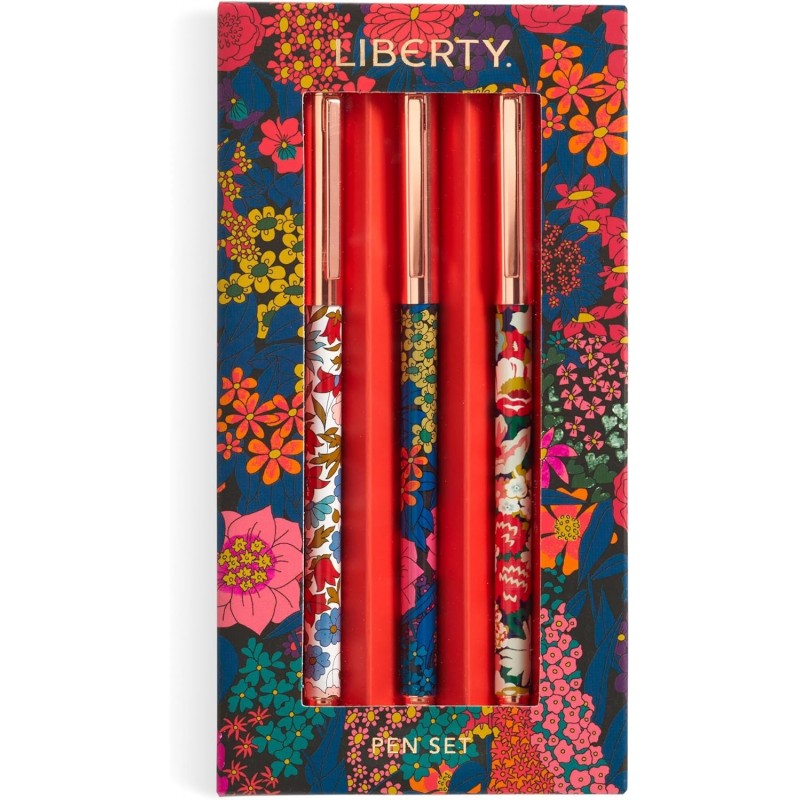 Galison Liberty Everyday Floral Pen Set – Enthält 3 Kugelschreiber mit schwarzer Tinte und eine Geschenkbox mit Scharnier, stilvolle Schreibstifte mit atemberaubenden Designs, ein großartiges Geschenk