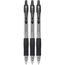 Pilot G2 Einziehbarer Premium-Geltinten-Rollerkugelschreiber, ultrafeine Spitze (0,38 mm), schwarze Tinte, 3er-Pack; nachfüllbar und Premium-Komfortgriff-Paket mit wiederverwendbarer Kunststofftasche