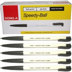 Dong-a Speedy-Ball Kugelschreiber, 0,38 mm, sanftes Schreiben, einziehbare Tinte auf Ölbasis, Dutzendbox (24 Stück) – Schwarz