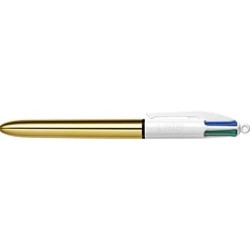 Bic 4 Colours Shine Kugelschreiber, mittlere Spitze (1,0 mm), Schaft in Metallic-Gold, Schachtel mit 12 Stück