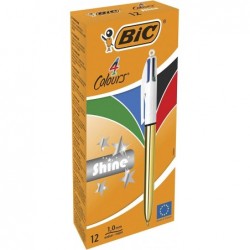 Bic 4 Colours Shine Kugelschreiber, mittlere Spitze (1,0 mm), Schaft in Metallic-Gold, Schachtel mit 12 Stück