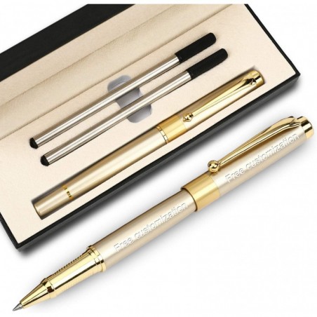 SHAKLAK 1314 Stift mit kostenloser Gravur – kostenlose personalisierte Anpassung, Tintenroller, Kugelschreiber, Kugelschreiber, Stift mit mittlerer Mine und schwarzer Tinte, individuelle Geschenke für Männer, Frauen, edle Geschenkbox (Gold Style2)