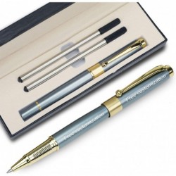 YIVONKA-Stift, personalisierter individueller Stift, Tintenroller, kostenlose Gravur, Kugelschreiber, Büro-Kugelschreiber, mittelgroßer Nachfüllstift, schwarze Tinte, Geschenke für Männer, Frauen, edle Geschenkbox (blau)