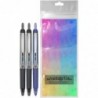 Pilot Precise V7 RT Druckkugelschreiber, feine Spitze (0,7 mm), verschiedene Farben, schwarze/blaue Tinte, 3er-Pack, hochwertiger Komfortgriff, Paket mit wiederverwendbarer Plastikhülle