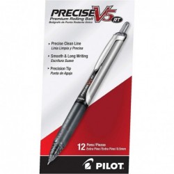 Pilot, Precise V5 RT, nachfüllbarer und einziehbarer Kugelschreiber, extrafeine Spitze 0,5 mm, schwarz, 12er-Pack