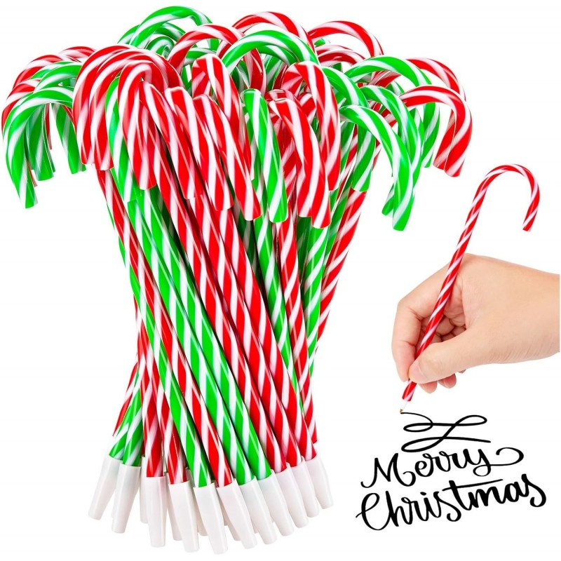 50 Stück Weihnachts-Zuckerstangen-Stifte, Schneemann-Regenschirm-Kugelschreiber, Weihnachtsstifte mit schwarzer Tinte für Weihnachts-, Feiertags- und Party-Schreibwaren, Party-Geschenk, Grün, Rot