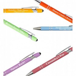 Express Pencils Pastellfarbene Premium-Stifte mit Stylus | Personalisierte Soft-Touch-Stifte aus Metall mit aufgedrucktem Namen und schwarzer Tinte – Aufdruck mit Logo oder Nachricht – 12 Stück/Packung (Pastellgrün)