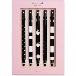 Kate Spade New York 5er-Set schwarzer Tintenstifte, süße Klickstifte aus Kunststoff, Punkte und Streifen