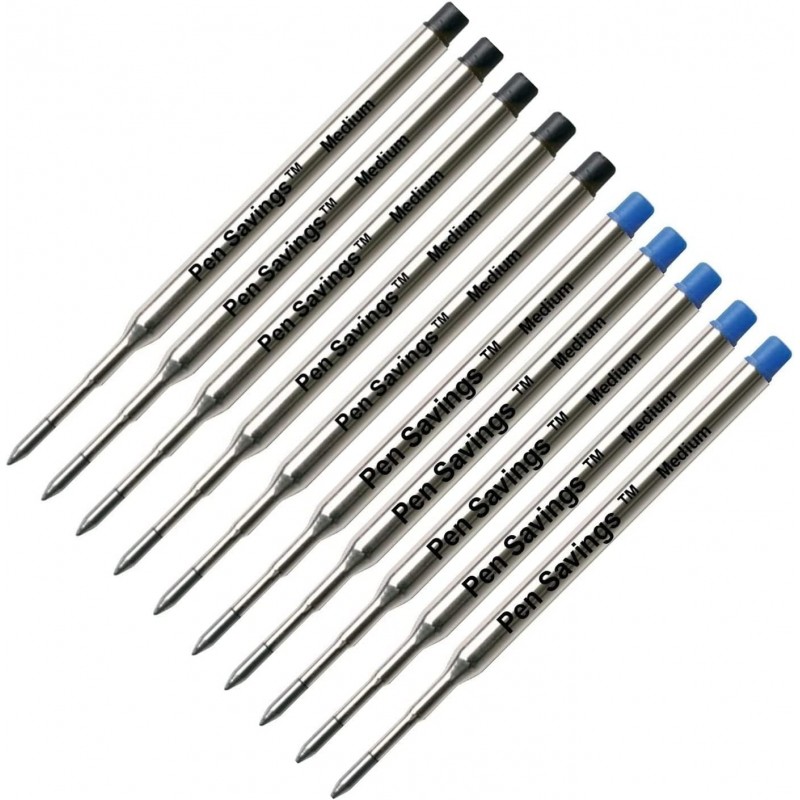 Pen Savings Kugelschreiberminen, kompatibel mit Sheaffer-Kugelschreibern, K-Stil, 10er-Pack, mittlere Spitze, sanftes Schreiben, 1,0 mm Spitze (sortiert (5 Schwarz/5 Blau))