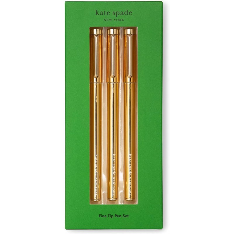 Kate Spade New York Stifte mit feiner Spitze, 3 Stifte mit schwarzer Tinte, Stifte mit feiner Spitze zum Notieren, Gold