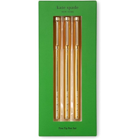 Kate Spade New York Stifte mit feiner Spitze, 3 Stifte mit schwarzer Tinte, Stifte mit feiner Spitze zum Notieren, Gold