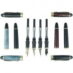 Jinhao 4-teiliges X450 Füllfederhalter-Set, 4 Farben (Blau, Schwarz, Rot, Ice Cracks), mittlere Feder mit Tintenkonverter, goldene Verzierung, Geschenketui