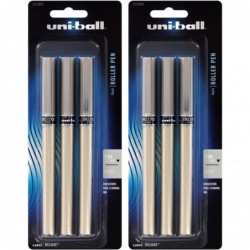 Uni-Ball Deluxe Tintenroller, 6 Stück (feine Spitze (0,7 mm), schwarze Tinte)