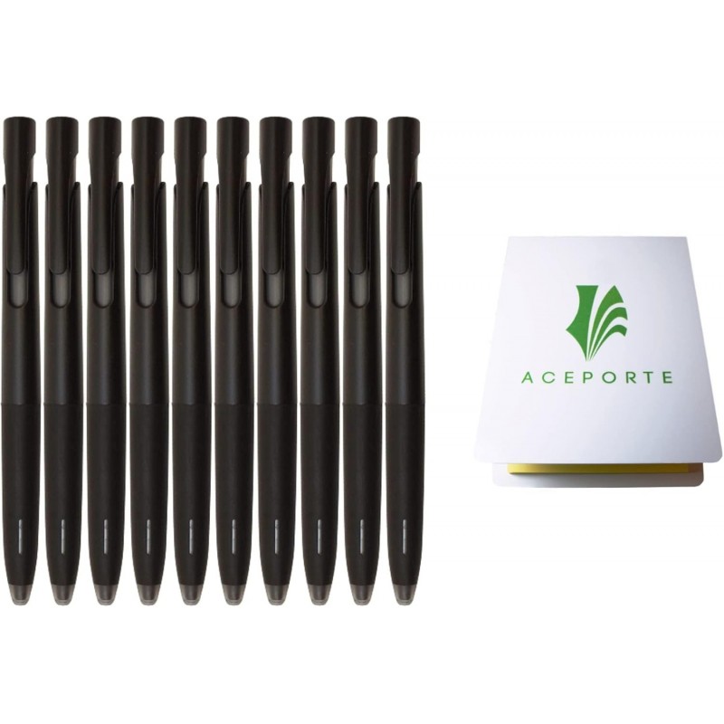 Zebra Blen Druckkugelschreiber, feine Spitze 0,5 mm, 10er-Pack (schwarze Tinte/schwarzes Gehäuse), Haftnotizen-Vorteilsset