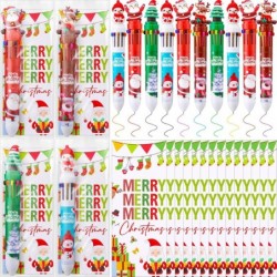 24 Sets Weihnachts-Kugelschreiber, mehrfarbig, 10-in-1, Druckkugelschreiber mit Weihnachtsgrußkarte, Schneemann, Rentier, Weihnachtsmann, 10-Farben-Stift für Kinder, Bürogeschenk, Weihnachtsparty-Gastgeschenke