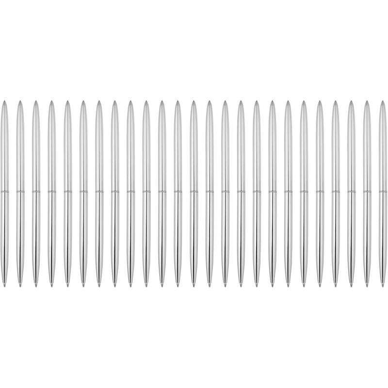 PATIKIL 25-teiliger schmaler Metall-Kugelschreiber, 1,0 mm, einziehbarer metallischer Drehstift mit schwarzer Tinte, Schreibstift für Home-Office-Zubehör, Silberton