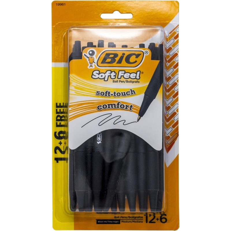 BIC Soft Feel Soft Touch Comfort Kugelschreiber mit schwarzer Tinte 12+6