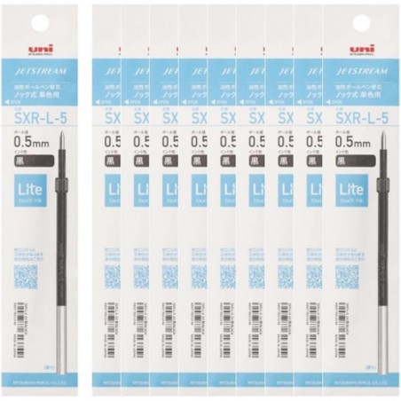 Kugelschreiber Uni Jetstream Lite Touch Ink Refill, für einziehbaren Einfarbstift, 0,5 mm feine Spitze, schwarze Tinte, SXRL5.24, Schachtel mit 10 Stück